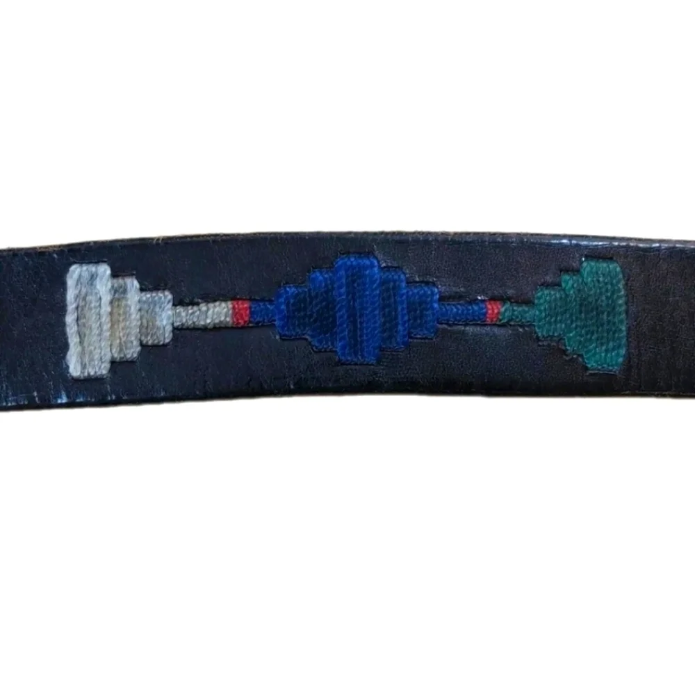 Vintage Southwestern Aztec Tribal Embroidered Brown Leather Belt Adult Sz 38